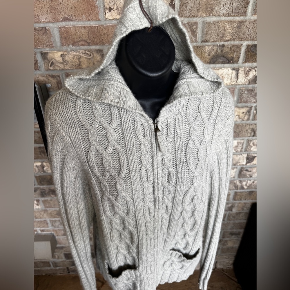Boden Cable Knit Women's Wool/Angora Hooded Cardigan Sweater Size 14 - Picture 4 of 14